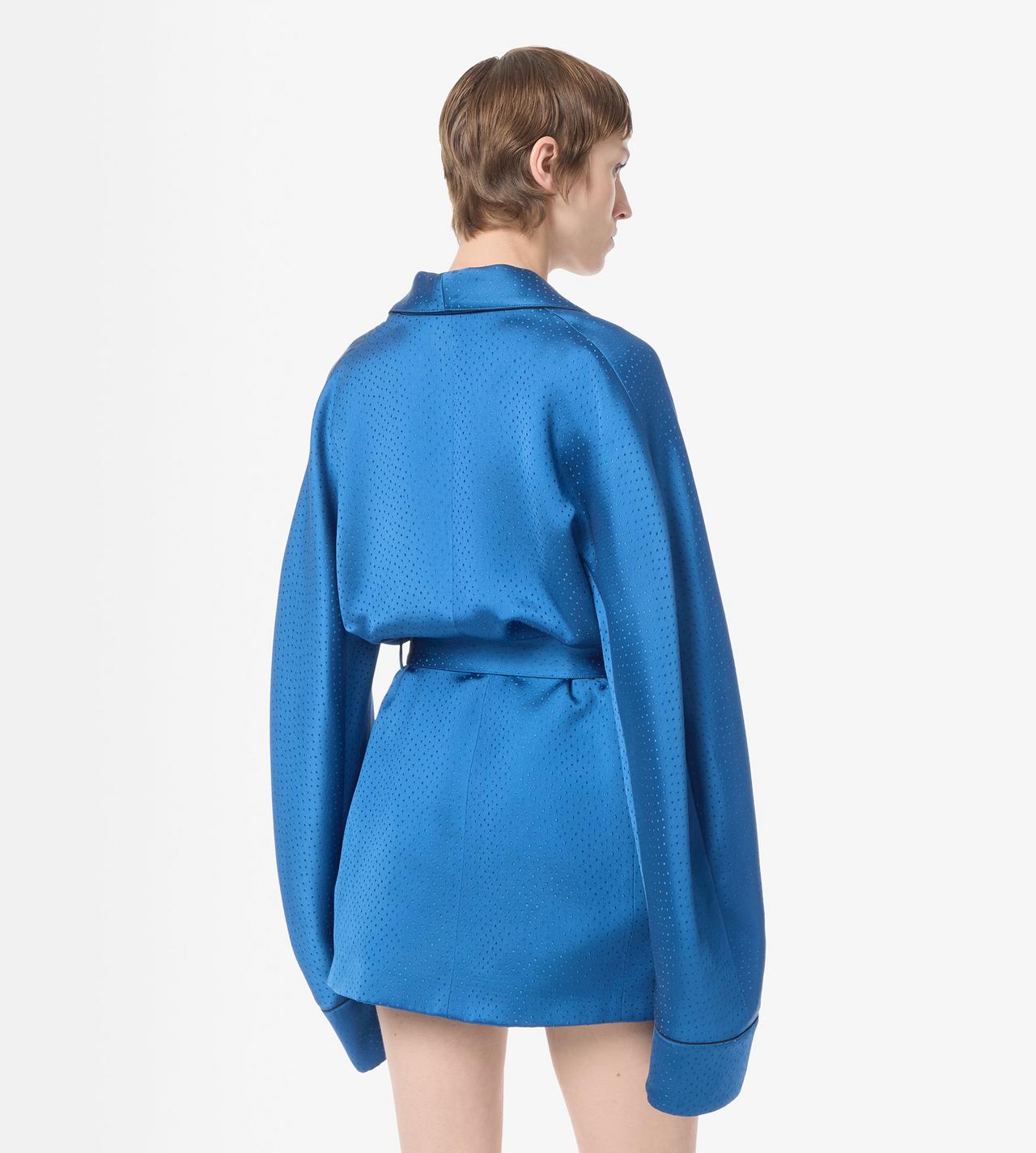 TOM FORD SILK BLEND BLUE CAMISA DE C&Aacute;RDIGAN DE PIJAMA EXTRAGRANDE DE MEZCLA DE SEDA CON LUNARES Y RIBETES