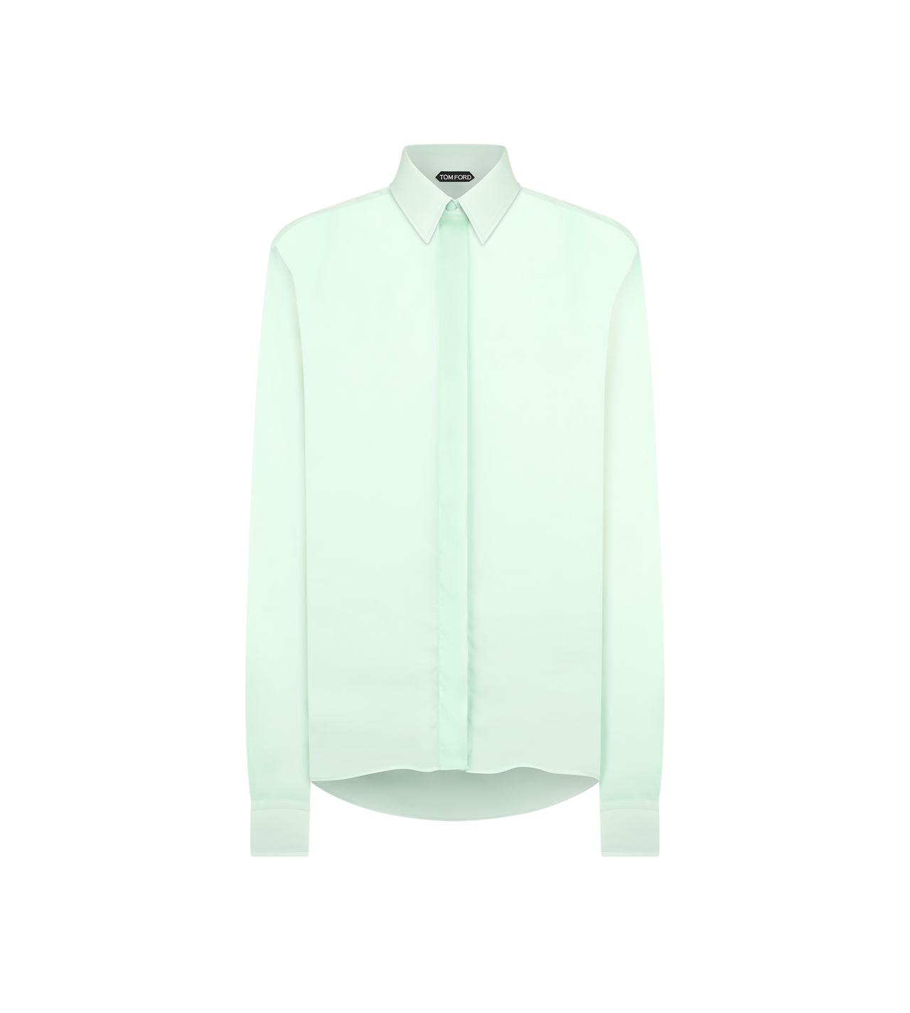 TOM FORD SILK PALE MINT SILK OVERSIZED SHIRT WITH TONAL TF EMBROIDERED LOGO