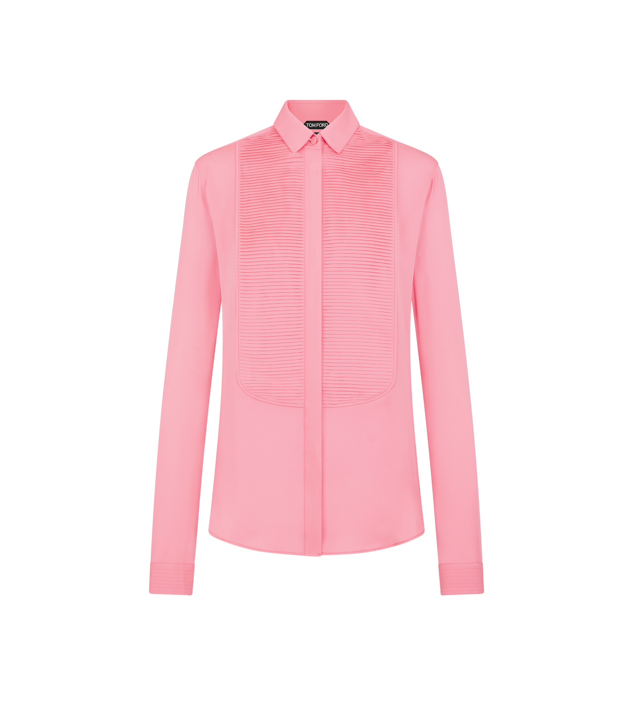 TOM FORD SILK BRIGHT FUXIA SILK TUXEDO SHIRT WITH PLEATED PLASTRON