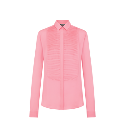 TOM FORD SILK BRIGHT FUXIA SILK TUXEDO SHIRT WITH PLEATED PLASTRON
