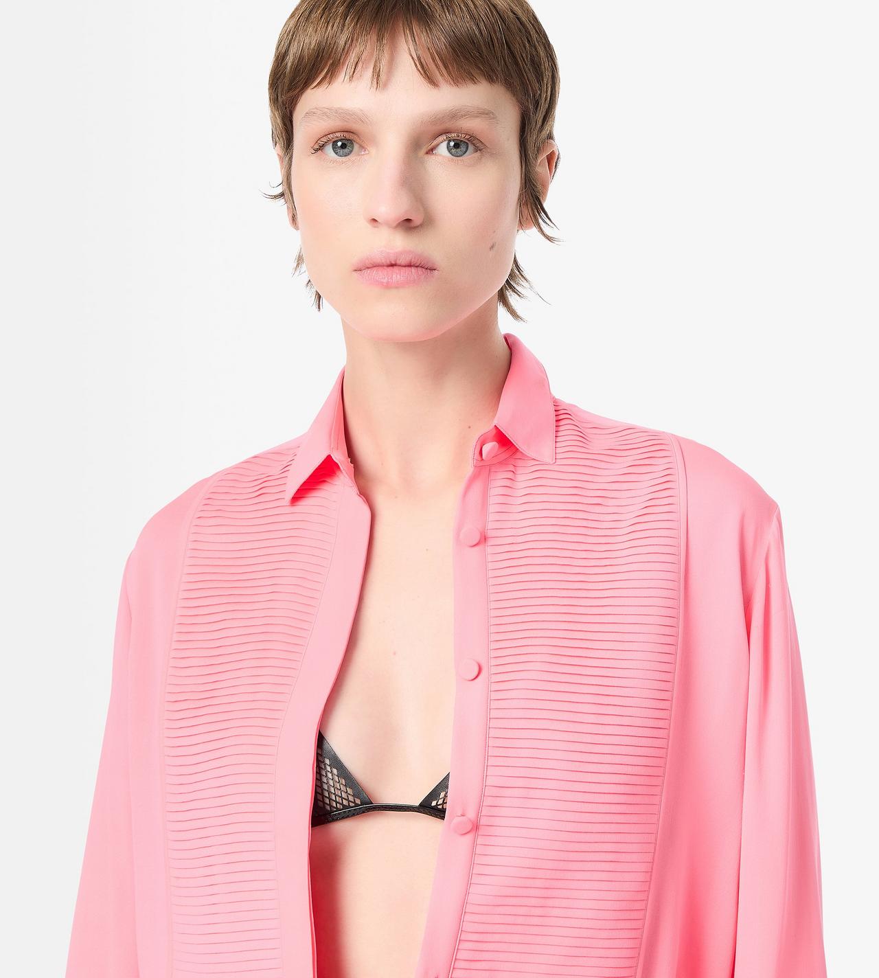TOM FORD SILK BRIGHT FUXIA SILK TUXEDO SHIRT WITH PLEATED PLASTRON