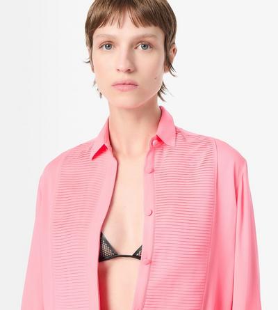 TOM FORD SILK BRIGHT FUXIA SILK TUXEDO SHIRT WITH PLEATED PLASTRON