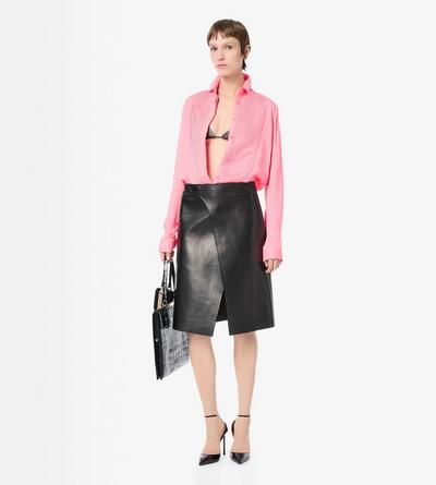 TOM FORD SILK BRIGHT FUXIA SILK TUXEDO SHIRT WITH PLEATED PLASTRON