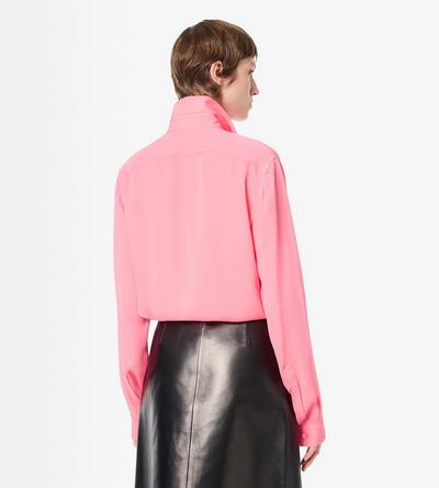 TOM FORD SILK BRIGHT FUXIA SILK TUXEDO SHIRT WITH PLEATED PLASTRON