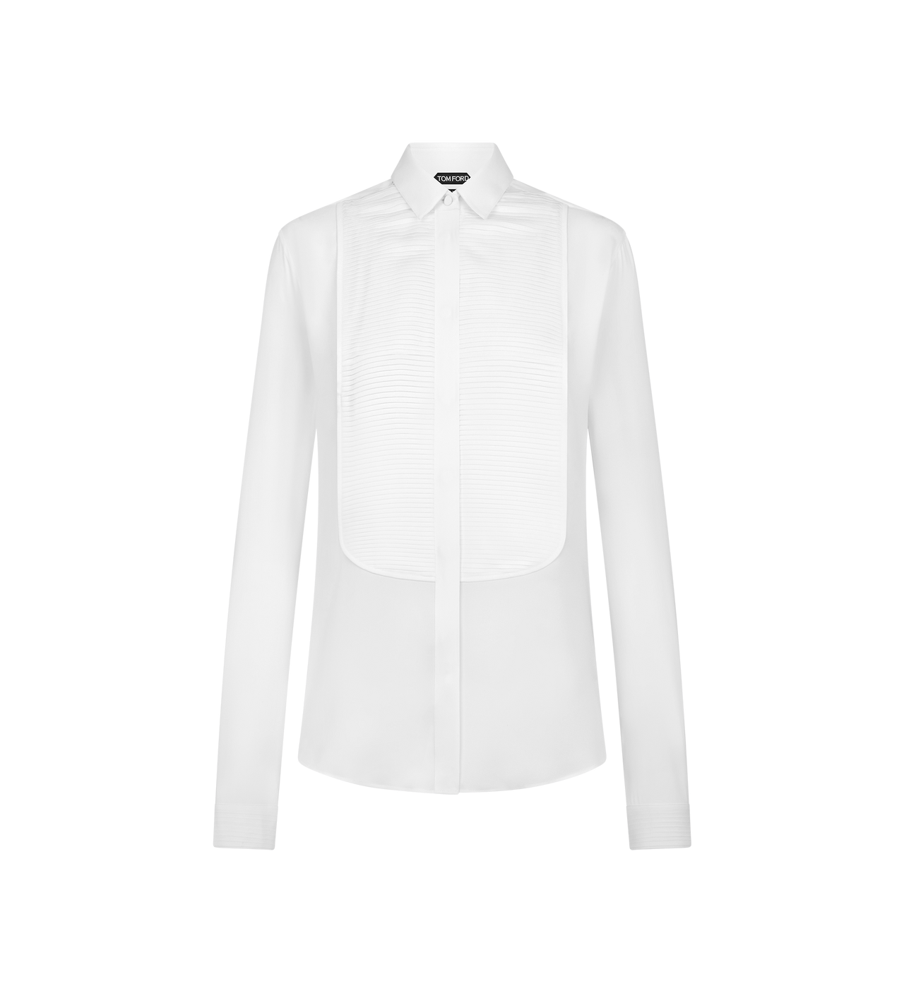 TOM FORD SILK WHITE SILK TUXEDO SHIRT WITH PLEATED PLASTRON