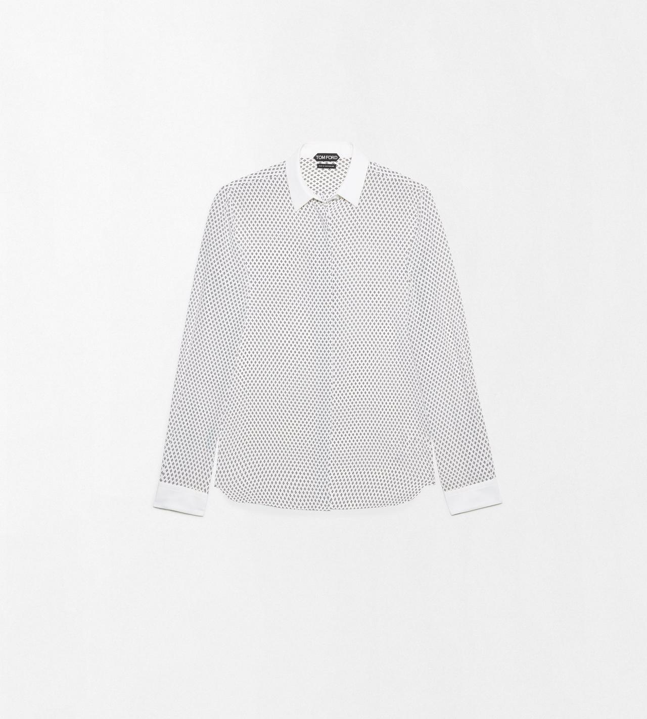 TOM FORD SILK OFF WHITE+BLACK PRINTED MULTI ARGYLE SILK CREPE DE CHINE SHIRT