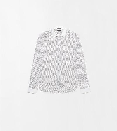 TOM FORD SILK OFF WHITE+BLACK PRINTED MULTI ARGYLE SILK CREPE DE CHINE SHIRT