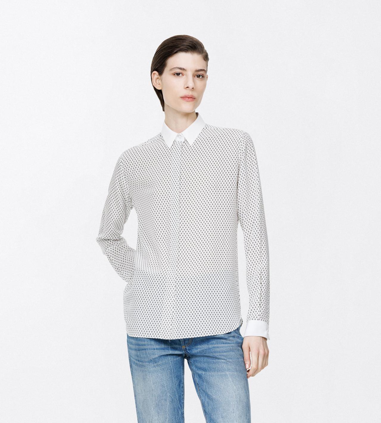 TOM FORD SILK OFF WHITE+BLACK PRINTED MULTI ARGYLE SILK CREPE DE CHINE SHIRT