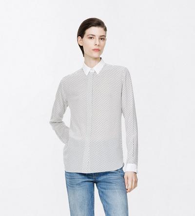 TOM FORD SILK OFF WHITE+BLACK PRINTED MULTI ARGYLE SILK CREPE DE CHINE SHIRT