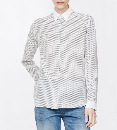 TOM FORD SILK OFF WHITE+BLACK PRINTED MULTI ARGYLE SILK CREPE DE CHINE SHIRT