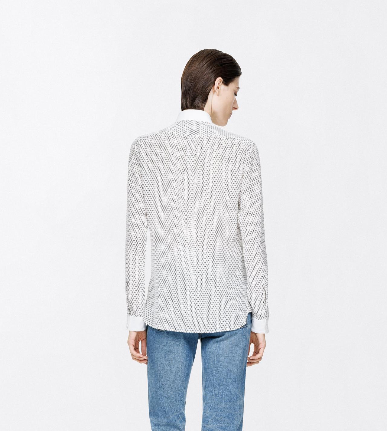 TOM FORD SILK OFF WHITE+BLACK PRINTED MULTI ARGYLE SILK CREPE DE CHINE SHIRT