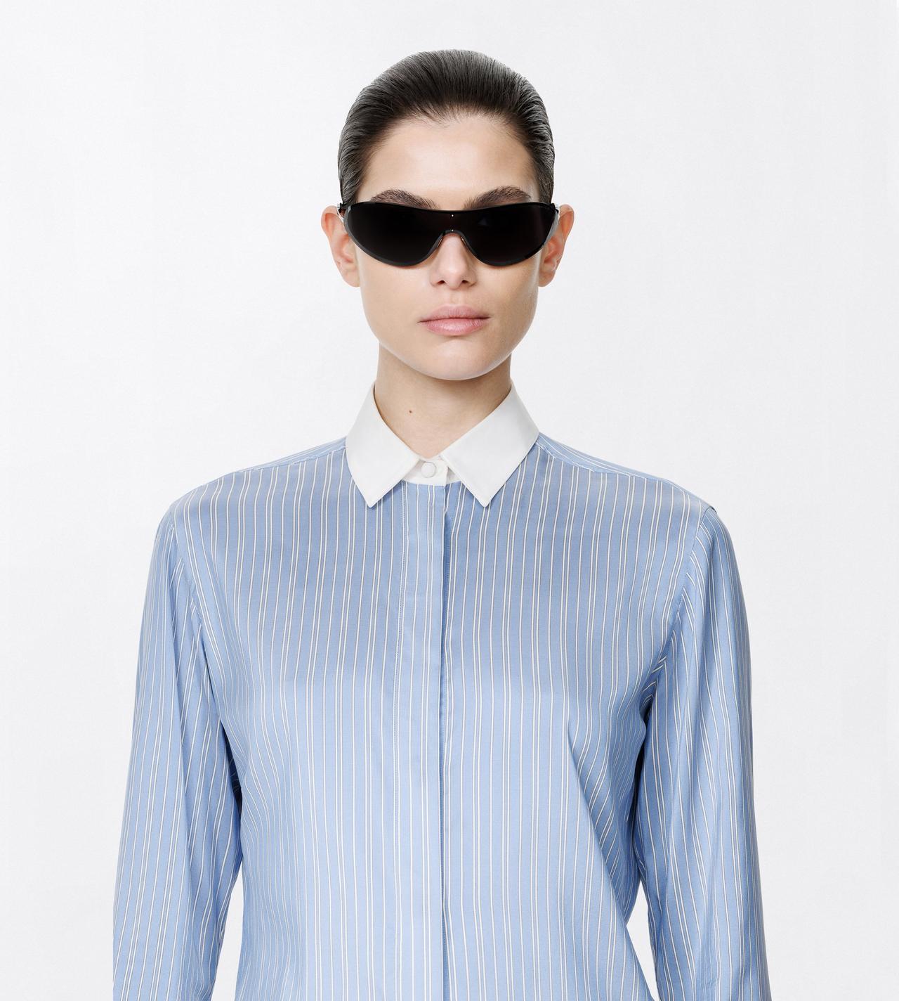 TOM FORD SILK COMBO LIGHT BLUE & WHITE STRIPED SILK SHIRT WITH CONTRAST DETAILS