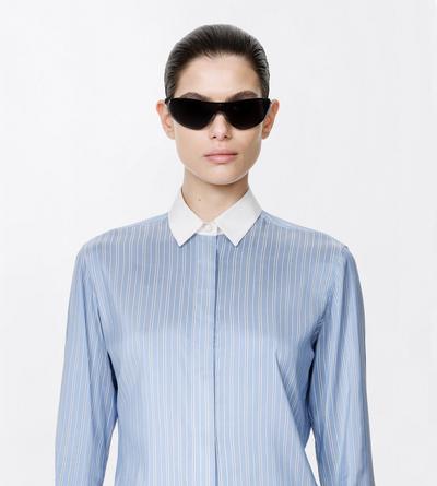 TOM FORD SILK COMBO LIGHT BLUE & WHITE STRIPED SILK SHIRT WITH CONTRAST DETAILS