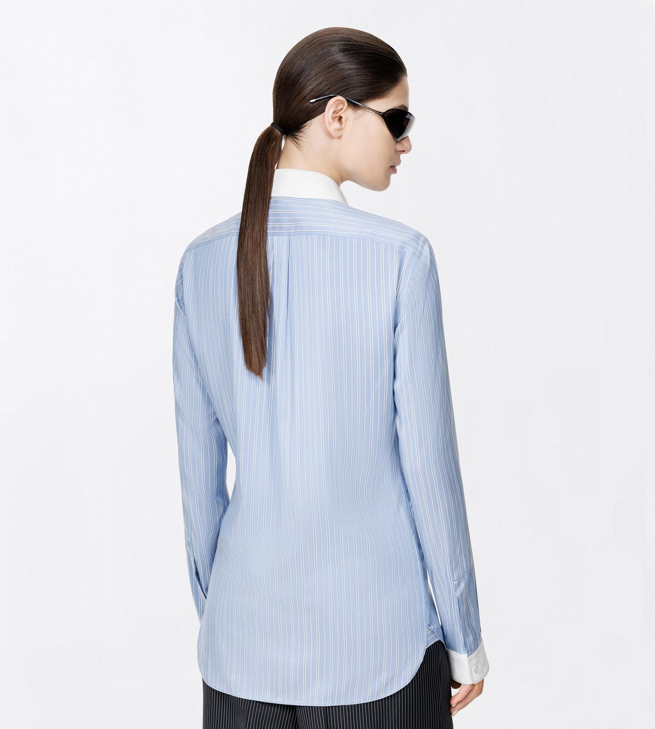 TOM FORD SILK COMBO LIGHT BLUE & WHITE STRIPED SILK SHIRT WITH CONTRAST DETAILS