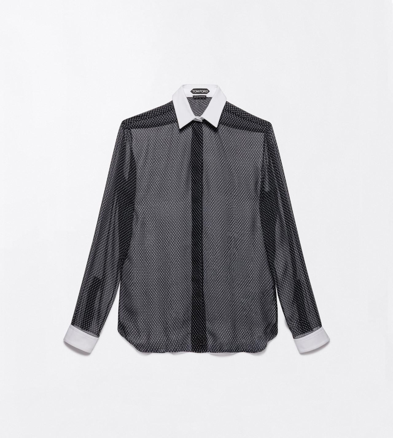TOM FORD SILK BLACK+OFF WHITE PRINTED LOSANGE SILK CHIFFON SHIRT