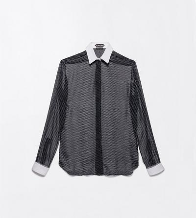 TOM FORD SILK BLACK+OFF WHITE PRINTED LOSANGE SILK CHIFFON SHIRT