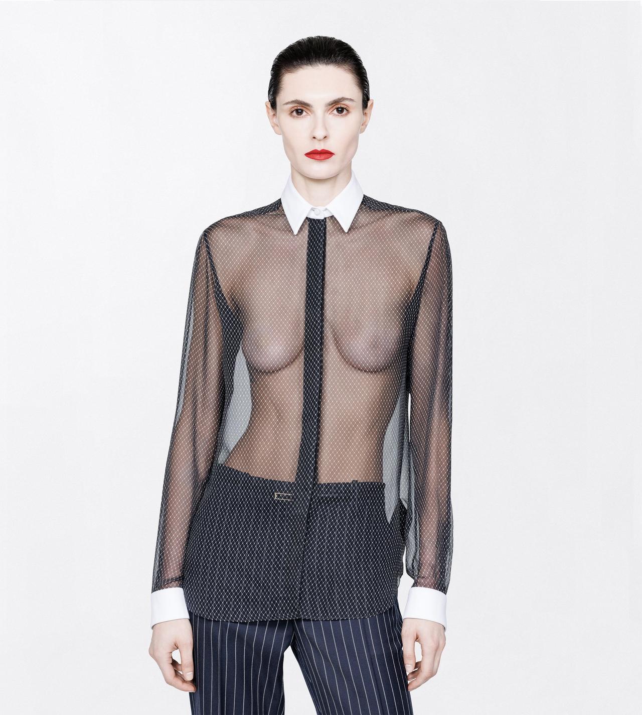TOM FORD SILK BLACK+OFF WHITE PRINTED LOSANGE SILK CHIFFON SHIRT