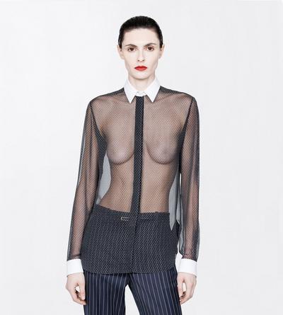 TOM FORD SILK BLACK+OFF WHITE PRINTED LOSANGE SILK CHIFFON SHIRT