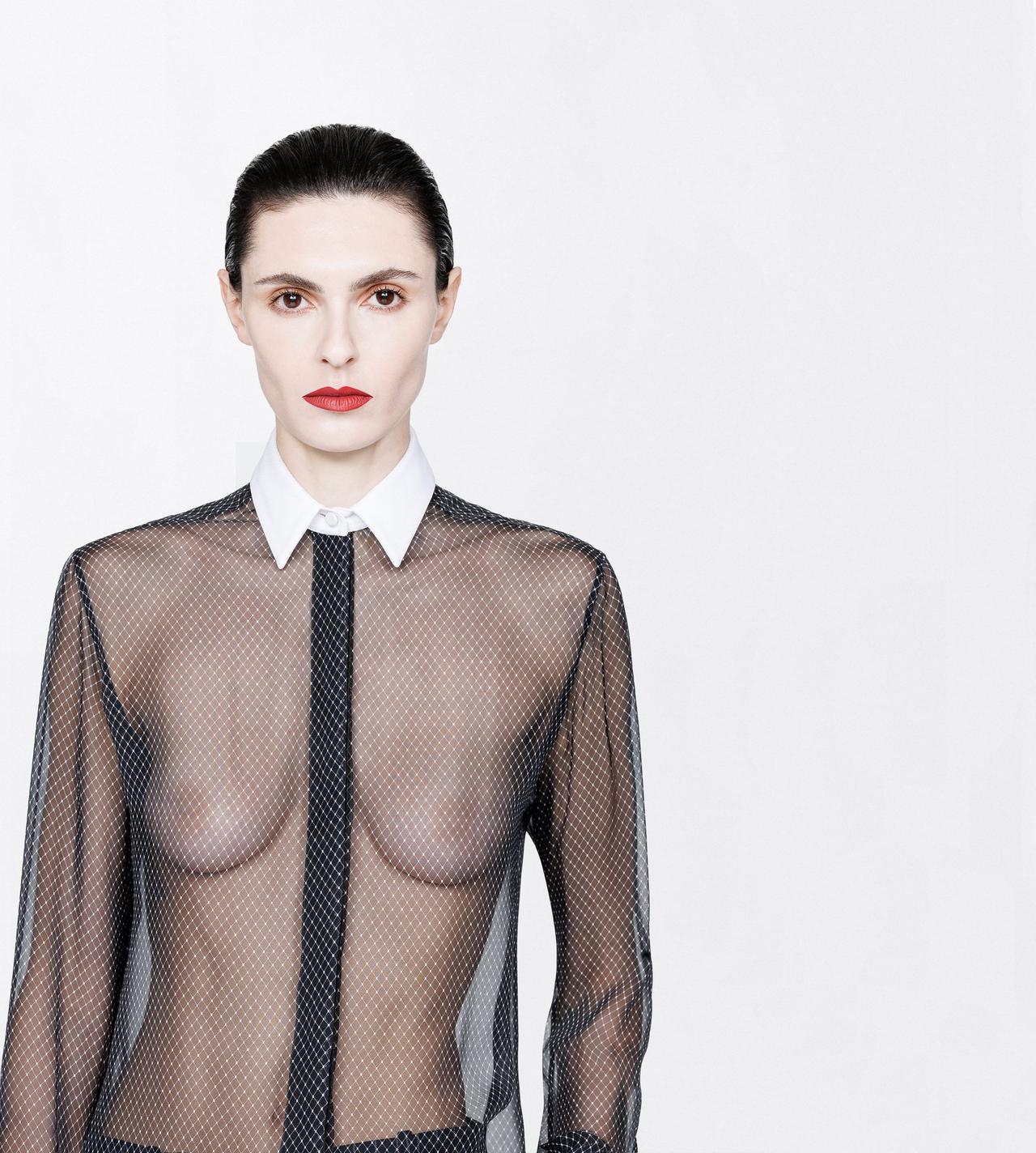 TOM FORD SILK BLACK+OFF WHITE PRINTED LOSANGE SILK CHIFFON SHIRT