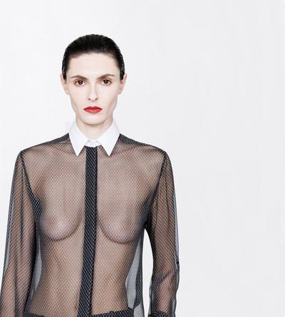 TOM FORD SILK BLACK+OFF WHITE PRINTED LOSANGE SILK CHIFFON SHIRT
