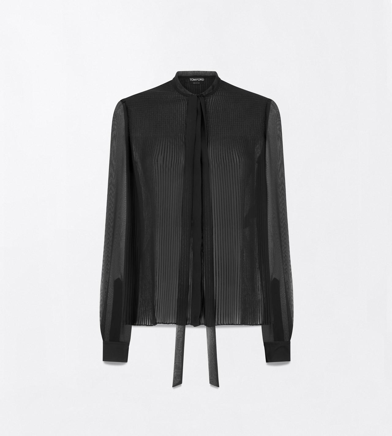 TOM FORD  BLACK CHIFFON MICRO PLISS&Eacute; LAVALLIERE SHIRT
