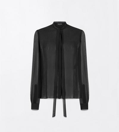 TOM FORD  BLACK CHIFFON MICRO PLISS&Eacute; LAVALLIERE SHIRT