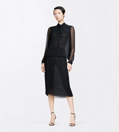 TOM FORD  BLACK CHIFFON MICRO PLISS&Eacute; LAVALLIERE SHIRT