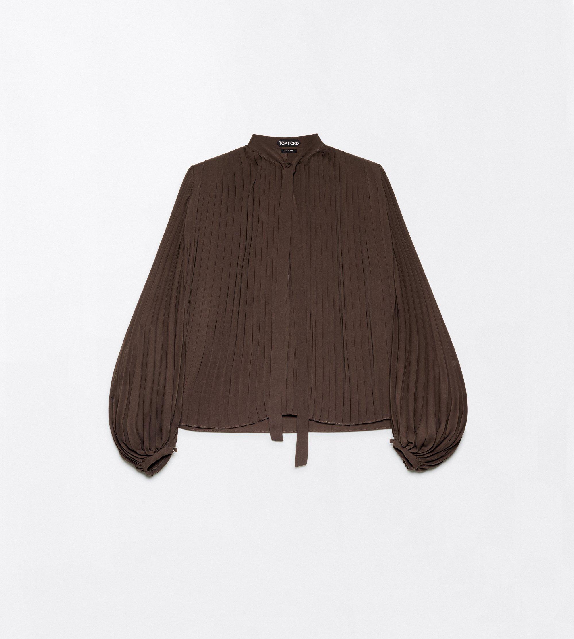 CREPE DE CHINE SUNRAY PLISS&Eacute; LAVALLIERE SHIRT