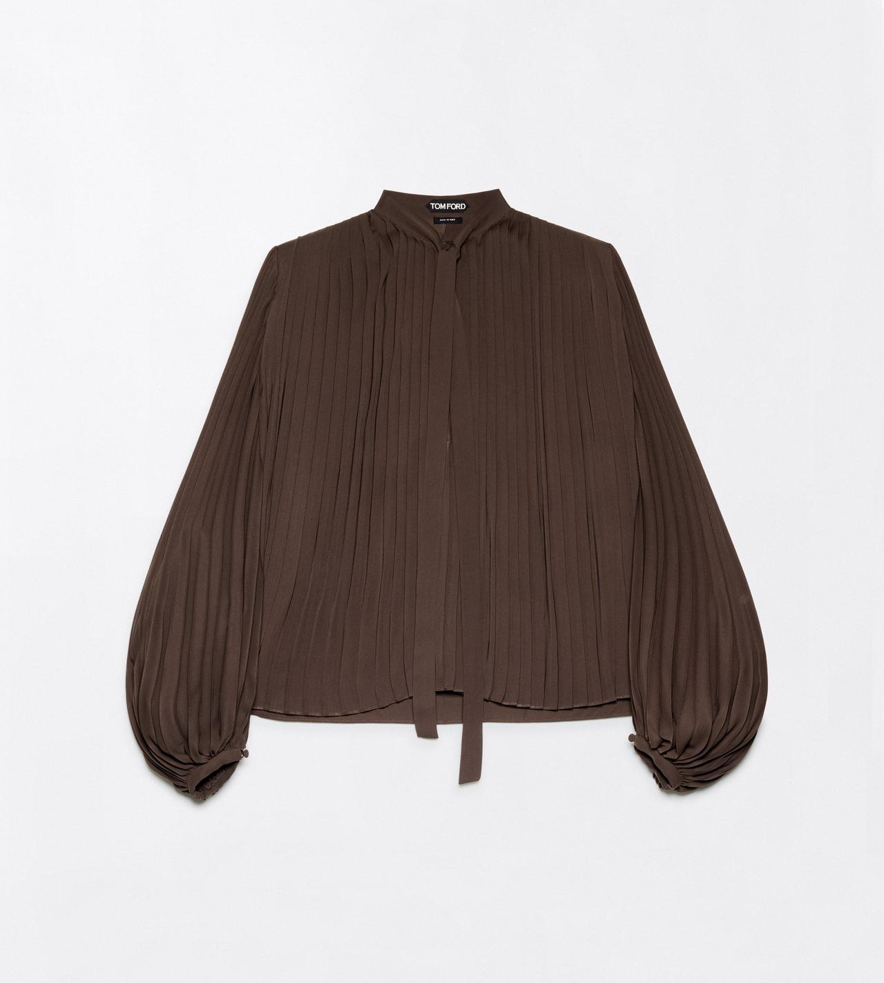 TOM FORD VISCOSE MUSK CREPE DE CHINE SUNRAY PLISS&Eacute; LAVALLIERE SHIRT