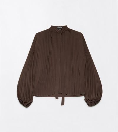 TOM FORD VISCOSE MUSK CREPE DE CHINE SUNRAY PLISS&Eacute; LAVALLIERE SHIRT