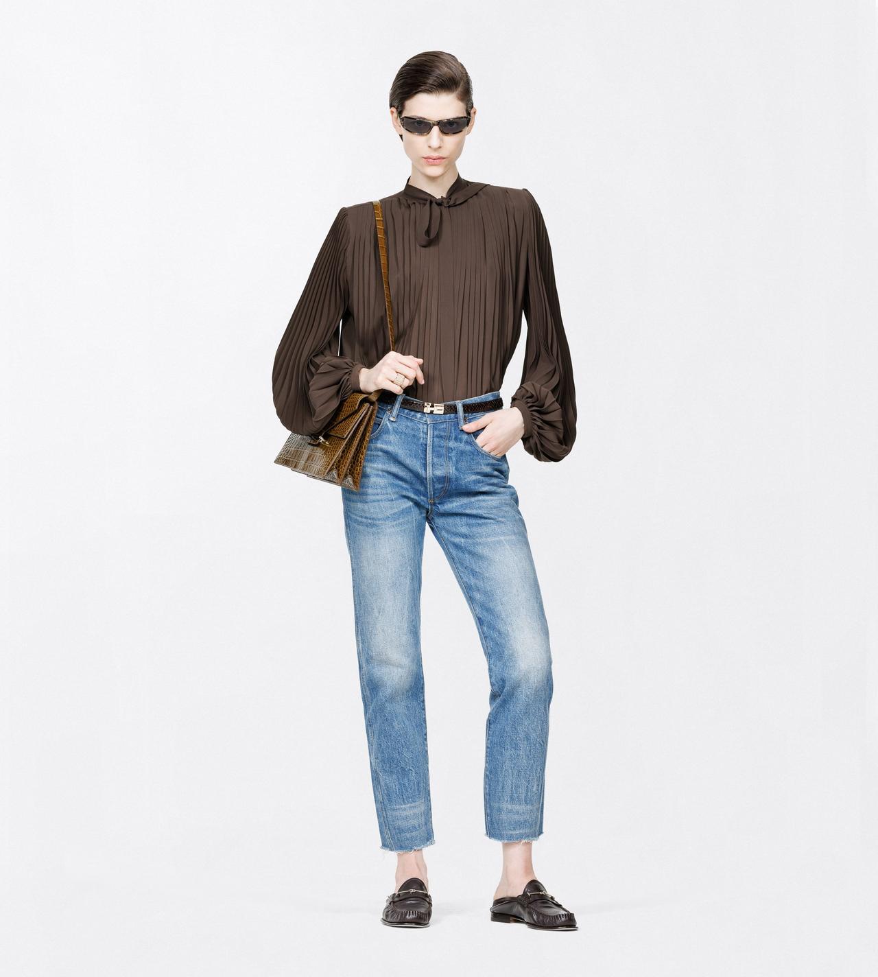 TOM FORD VISCOSE MUSK CREPE DE CHINE SUNRAY PLISS&Eacute; LAVALLIERE SHIRT