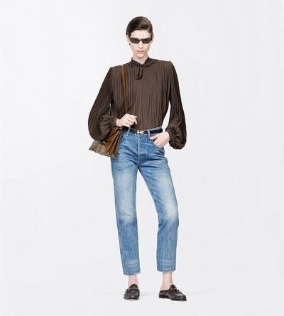 TOM FORD VISCOSE MUSK CREPE DE CHINE SUNRAY PLISS&Eacute; LAVALLIERE SHIRT