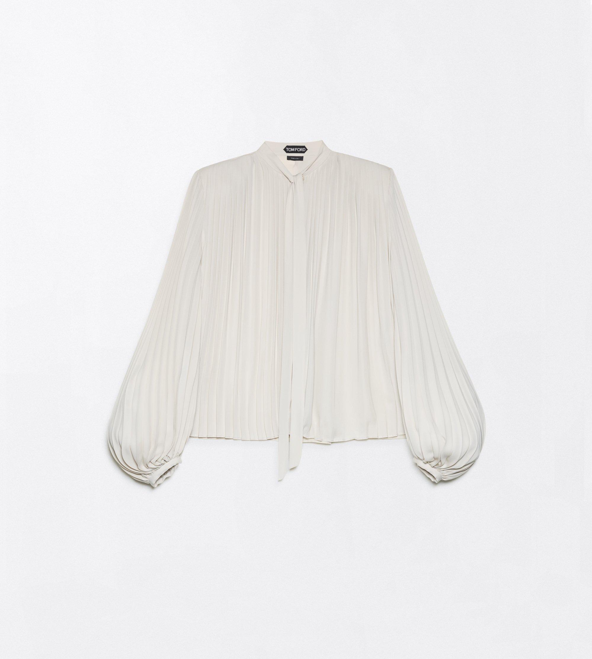 CREPE DE CHINE SUNRAY PLISS&Eacute; LAVALLIERE SHIRT