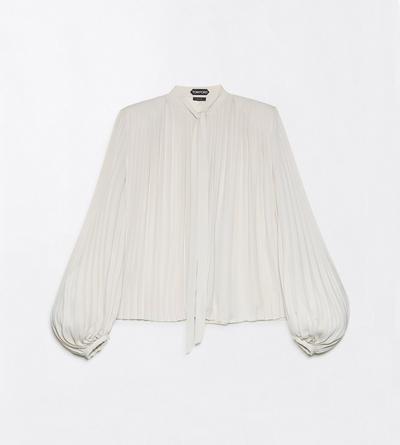 CREPE DE CHINE SUNRAY PLISS&Eacute; LAVALLIERE SHIRT