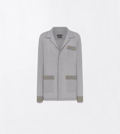 TOM FORD SILK OFF WHITE + BLACK PRINTED NET CREPE DE CHINE PJ SHIRT