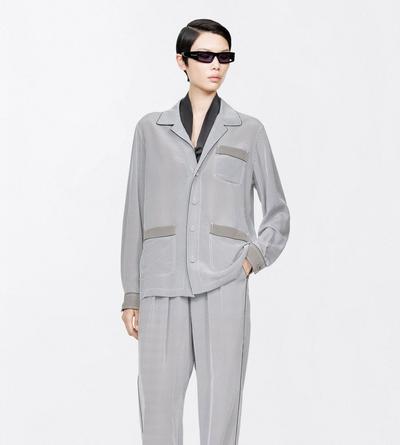 TOM FORD SILK OFF WHITE + BLACK PRINTED NET CREPE DE CHINE PJ SHIRT
