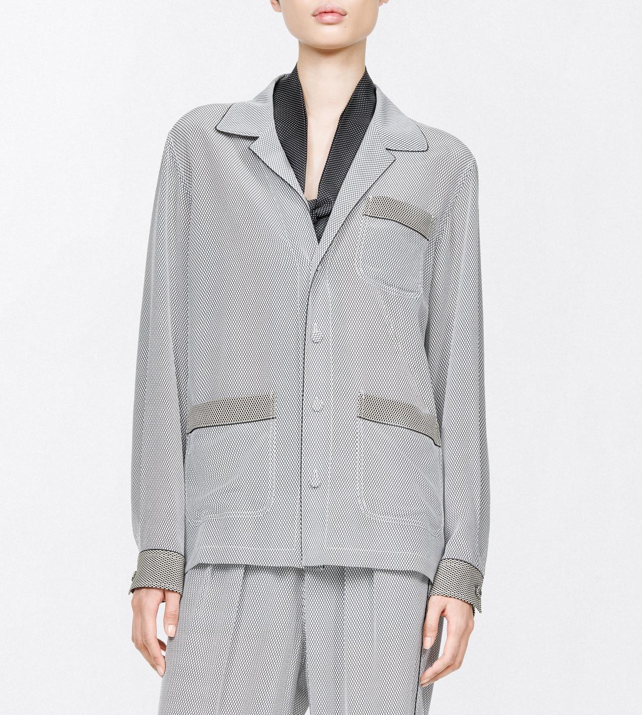 TOM FORD SILK OFF WHITE + BLACK PRINTED NET CREPE DE CHINE PJ SHIRT
