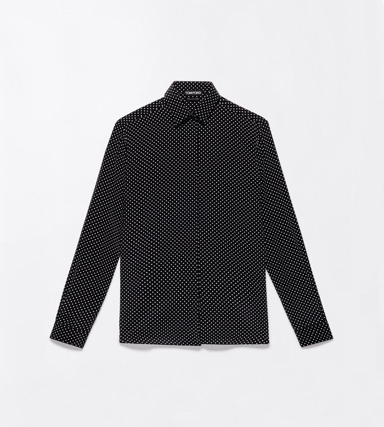 TOM FORD SILK BLACK+OFF WHITE PRINTED POLKA DOT SILK CREPE DE CHINE SHIRT