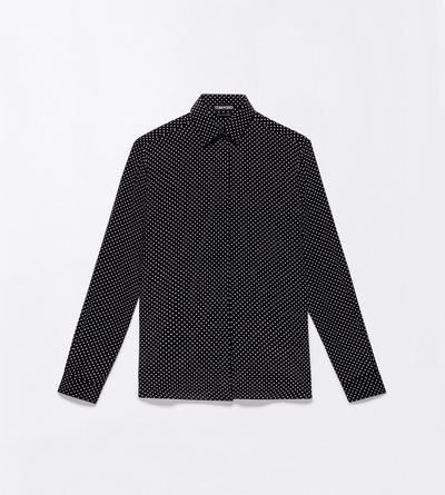 TOM FORD SILK BLACK+OFF WHITE PRINTED POLKA DOT SILK CREPE DE CHINE SHIRT