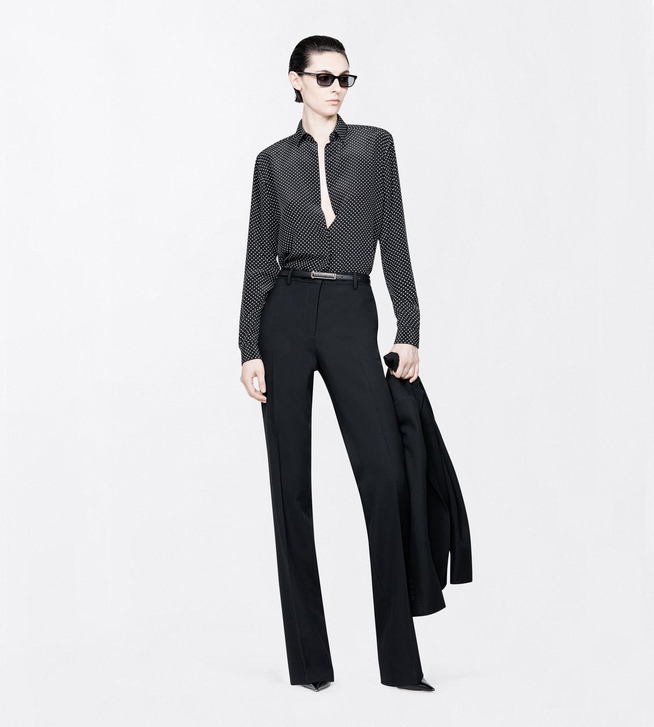 TOM FORD SILK BLACK+OFF WHITE PRINTED POLKA DOT SILK CREPE DE CHINE SHIRT