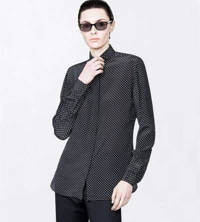 TOM FORD SILK BLACK+OFF WHITE PRINTED POLKA DOT SILK CREPE DE CHINE SHIRT