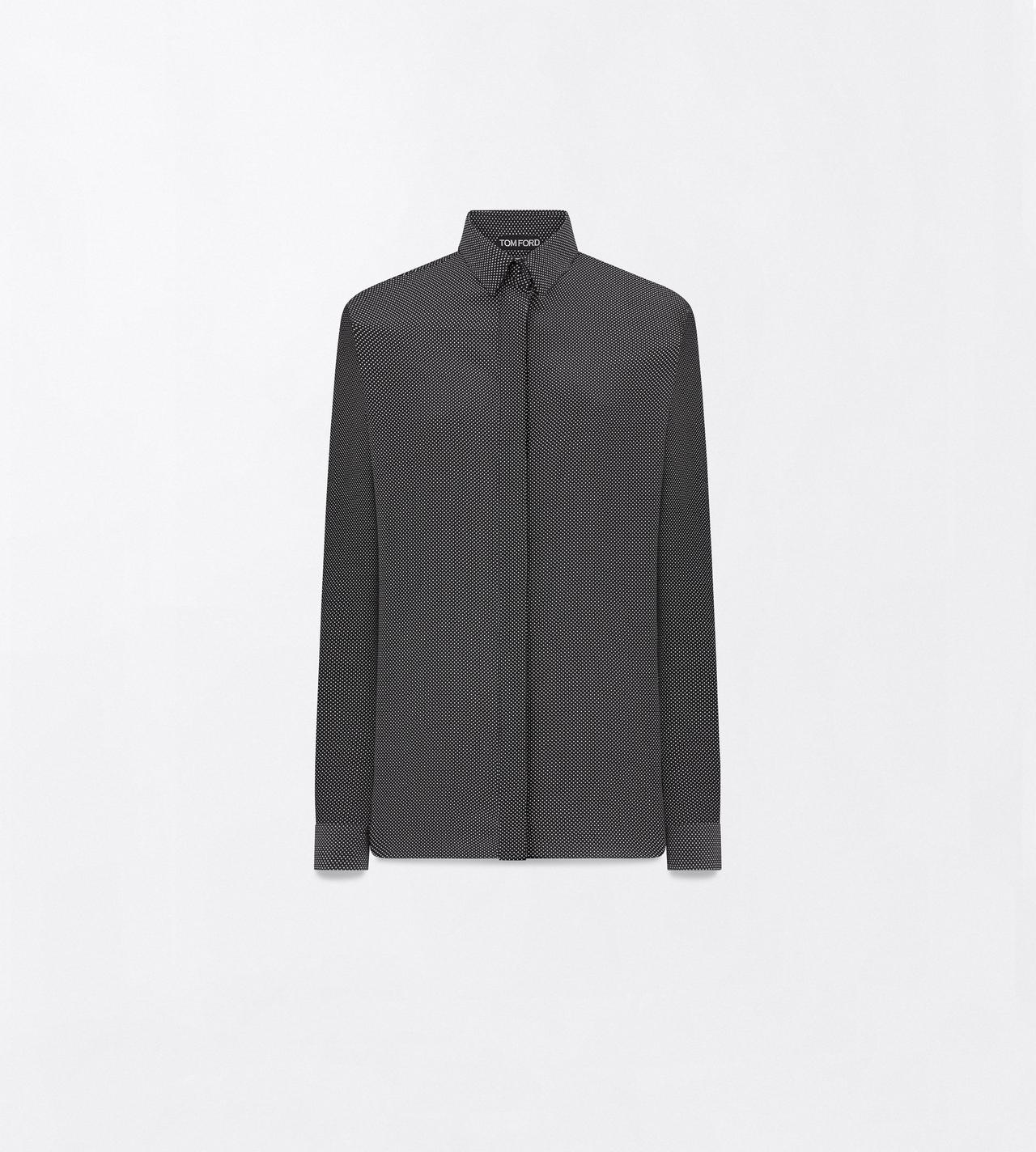 TOM FORD SILK BLACK+OFF WHITE PRINTED MICRO POLKA DOT SILK CREPE DE CHINE SHIRT