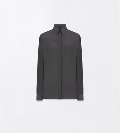 TOM FORD SILK BLACK+OFF WHITE PRINTED MICRO POLKA DOT SILK CREPE DE CHINE SHIRT