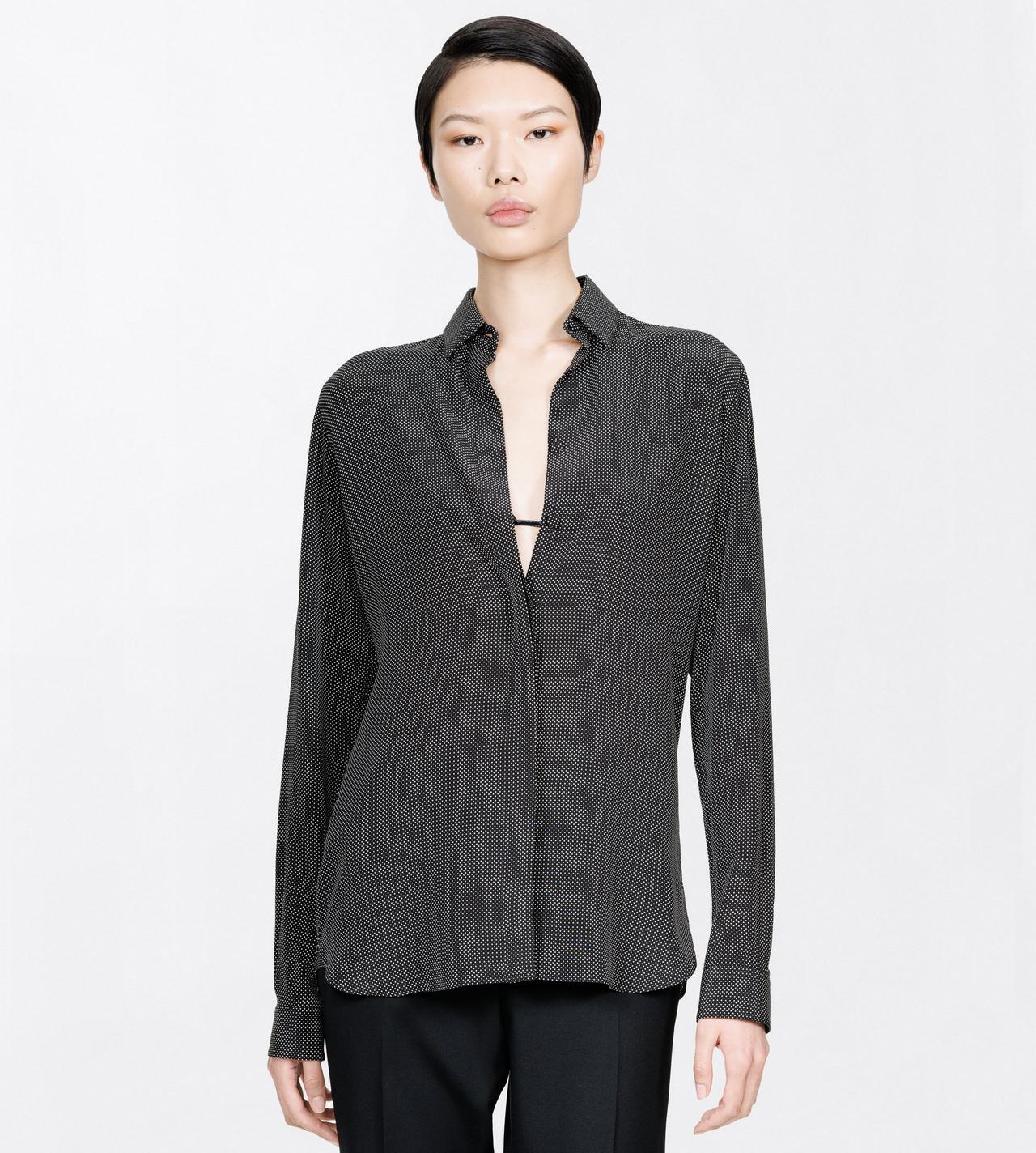 TOM FORD SILK BLACK+OFF WHITE PRINTED MICRO POLKA DOT SILK CREPE DE CHINE SHIRT