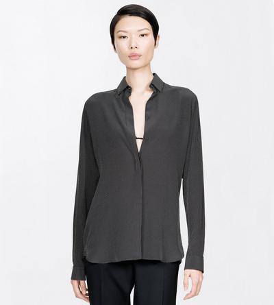 TOM FORD SILK BLACK+OFF WHITE PRINTED MICRO POLKA DOT SILK CREPE DE CHINE SHIRT