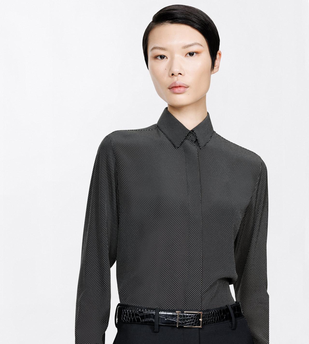 TOM FORD SILK BLACK+OFF WHITE PRINTED MICRO POLKA DOT SILK CREPE DE CHINE SHIRT
