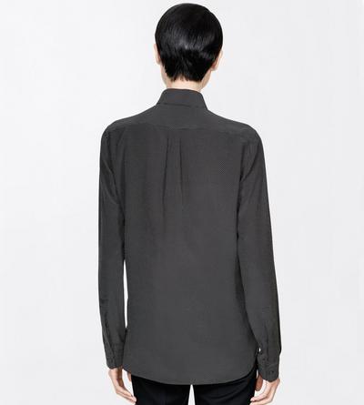 TOM FORD SILK BLACK+OFF WHITE PRINTED MICRO POLKA DOT SILK CREPE DE CHINE SHIRT