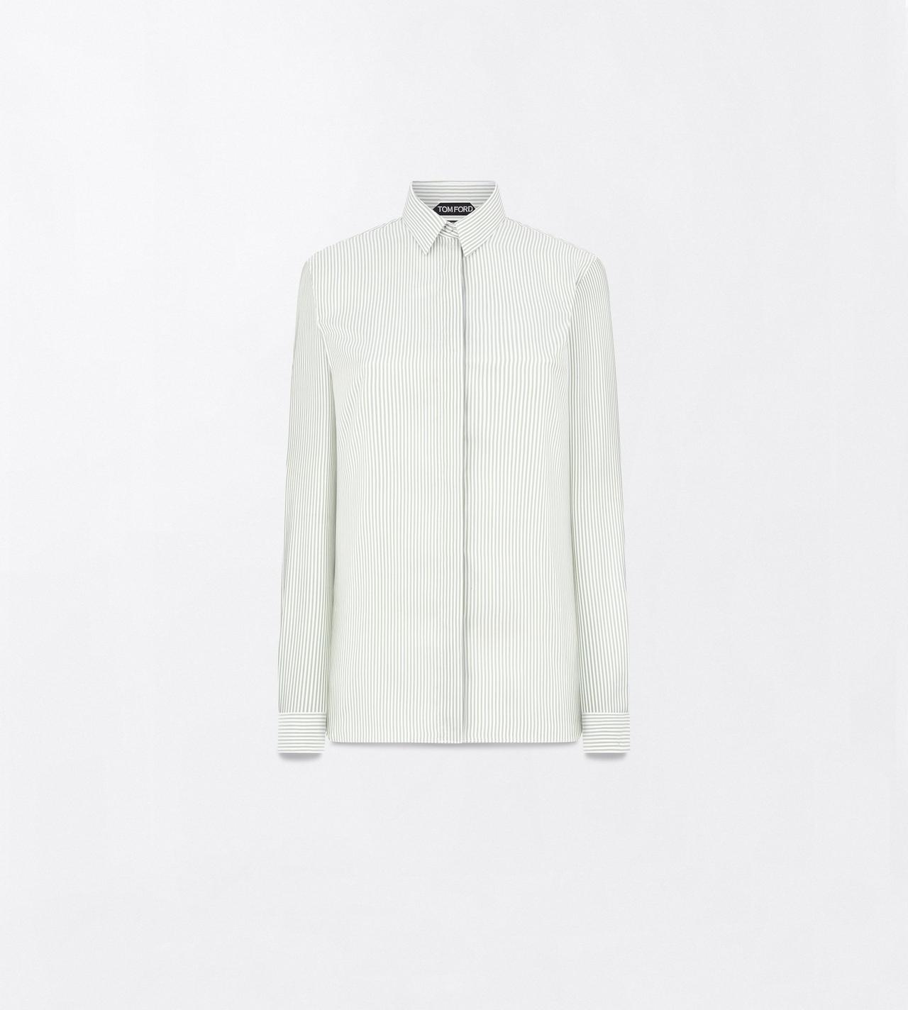 TOM FORD SILK GREEN+OFF WHITE STRIPED SILK SHIRT