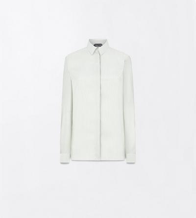 TOM FORD SILK GREEN+OFF WHITE STRIPED SILK SHIRT