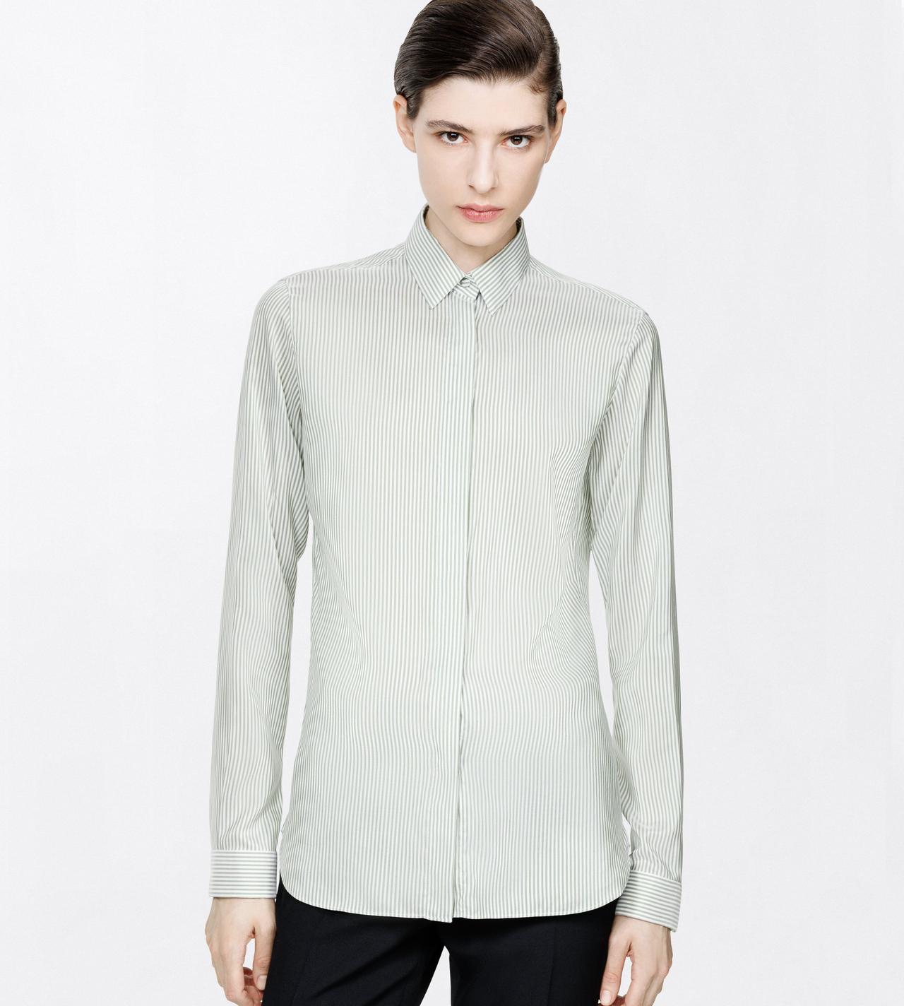 TOM FORD SILK GREEN+OFF WHITE STRIPED SILK SHIRT